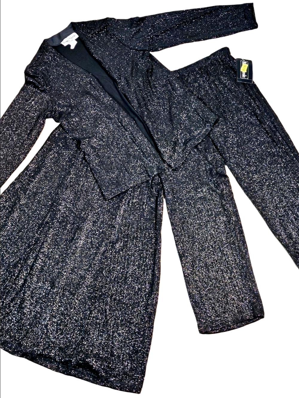 Vintage Ronni Nicole By Ouida Black Sparkle 3 Piece Jacket Skirt Pant Coord Set